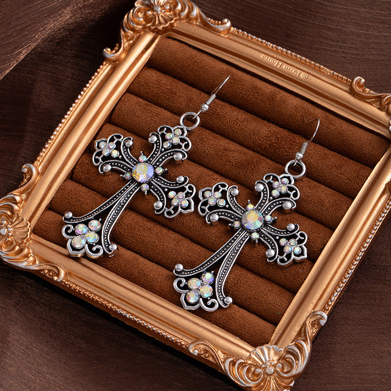 Wholesale Hollow Flower Necklace Diamond Cross Pendant Necklace Sweater Chain